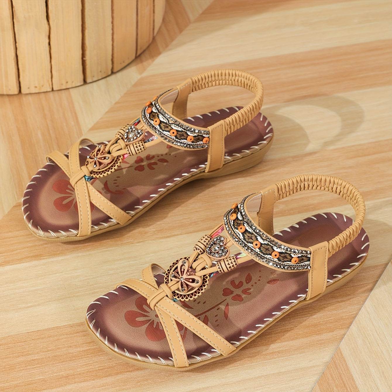 Women's Elegant Rhinestone Butterfly Flat Sandals - Comfortable Slip-On with Secure Elastic Strap for Summer - Montero Milan