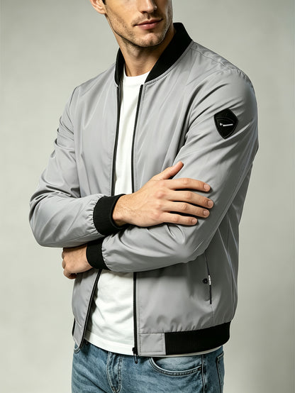 Men'S Autumn Herringbone Jacket Lightweight Windproof Casual Coat, Slim Fit Business Commute Top, Suitable for Travel, Walking, And Office Wear, Spring/Autumn Multi-Color Versatile Solid Color Windproof Outerwear, Ideal for Fitness, Running, Sports