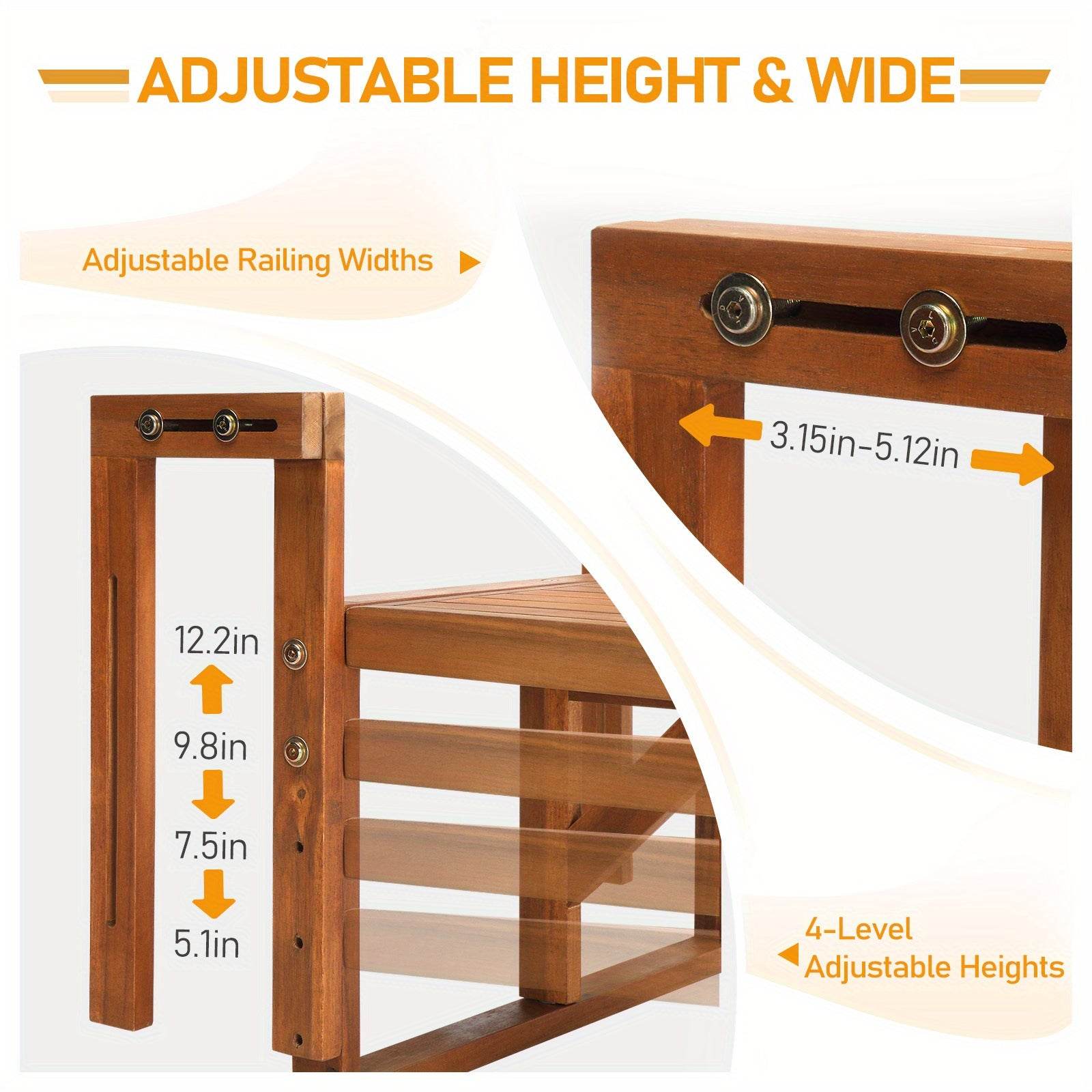 25in Hangable Folding Square/Semi-Round Acacia Wood Patio Side Table - Space-Saving Foldable Design with Storage Shelf, Weather-Resistant for Deck, Balcony, Garden Outdoor Furniture, Outdoor Patio Furniture, Balcony Decor, Rustic Style, Sturdy Constructio - Montero Milan