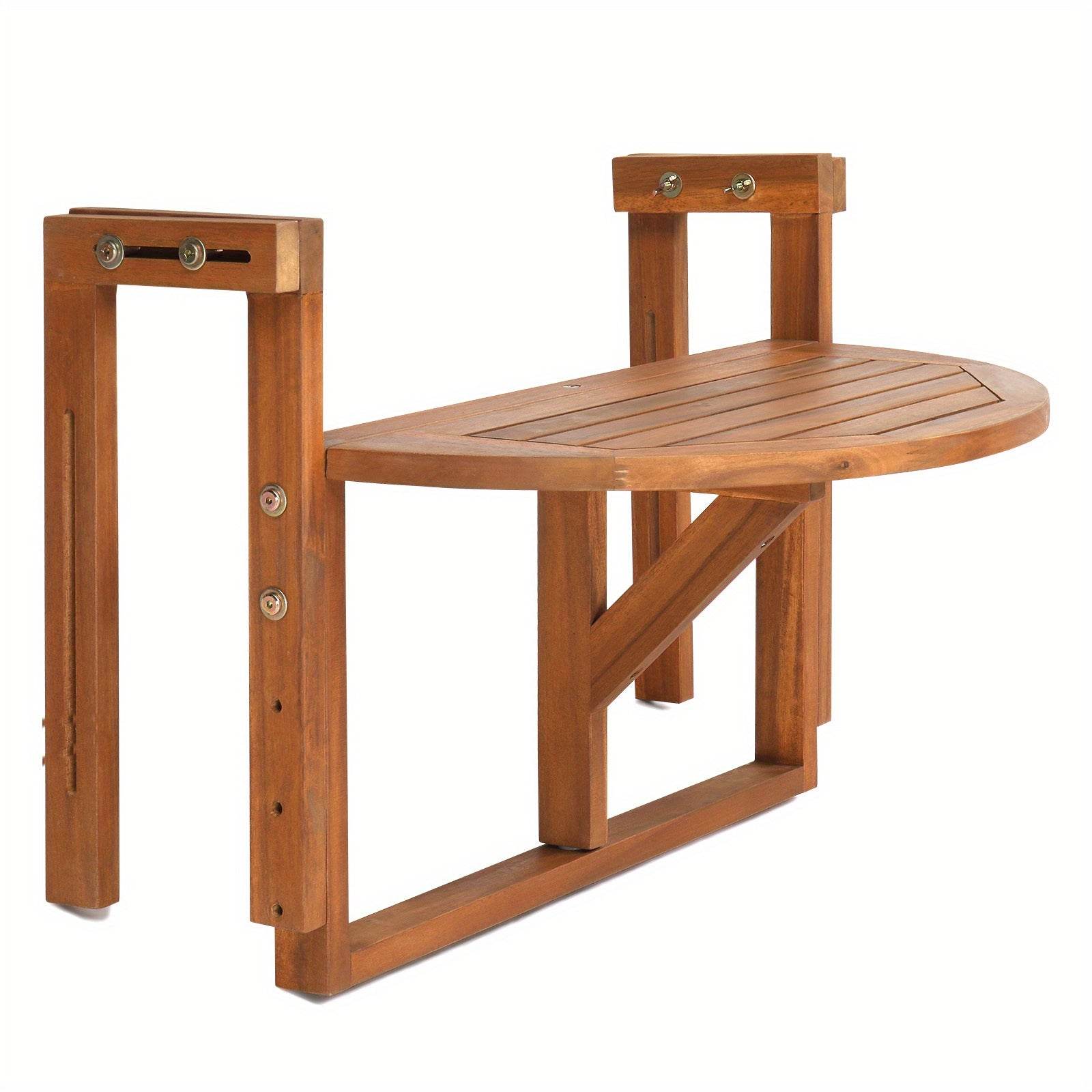 25in Hangable Folding Square/Semi-Round Acacia Wood Patio Side Table - Space-Saving Foldable Design with Storage Shelf, Weather-Resistant for Deck, Balcony, Garden Outdoor Furniture, Outdoor Patio Furniture, Balcony Decor, Rustic Style, Sturdy Constructio - Montero Milan