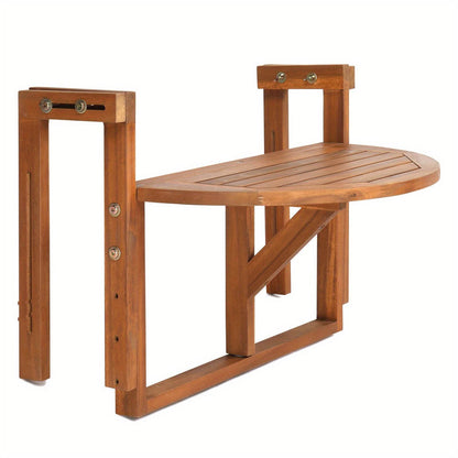 25in Hangable Folding Square/Semi-Round Acacia Wood Patio Side Table - Space-Saving Foldable Design with Storage Shelf, Weather-Resistant for Deck, Balcony, Garden Outdoor Furniture, Outdoor Patio Furniture, Balcony Decor, Rustic Style, Sturdy Constructio - Montero Milan