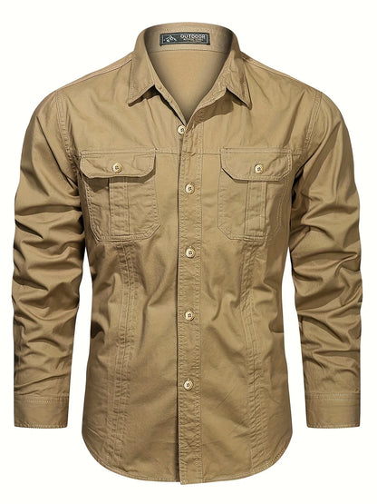 Men's Heavyweight Long Sleeve Shirt - Button-Up Formal & informal Shirt in, Classic Collar, Chest Pocket - Machine Washable Work, Outdoor, Everyday Shirt for Men - Spring/Fall Essential, Outdoor Casual Wear, Nonstretch Fabric