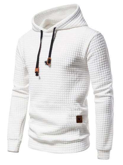 Waffle Pattern Solid Hoodie, Cool Hoodies for Men, Men'S Casual Pullover Hooded Sweatshirt with Kangaroo Pocket Streetwear for Winter Fall, As Gifts