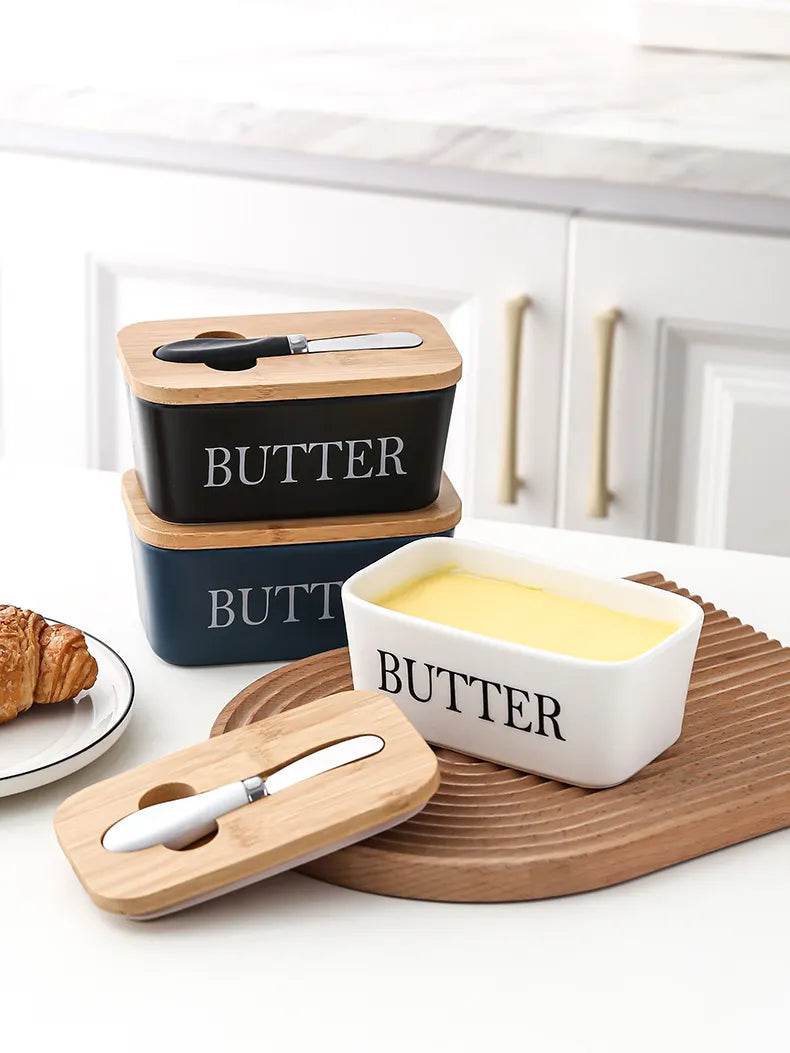 Ceramic Butter Dish with Bamboo Lid & Spreader - Montero Milan