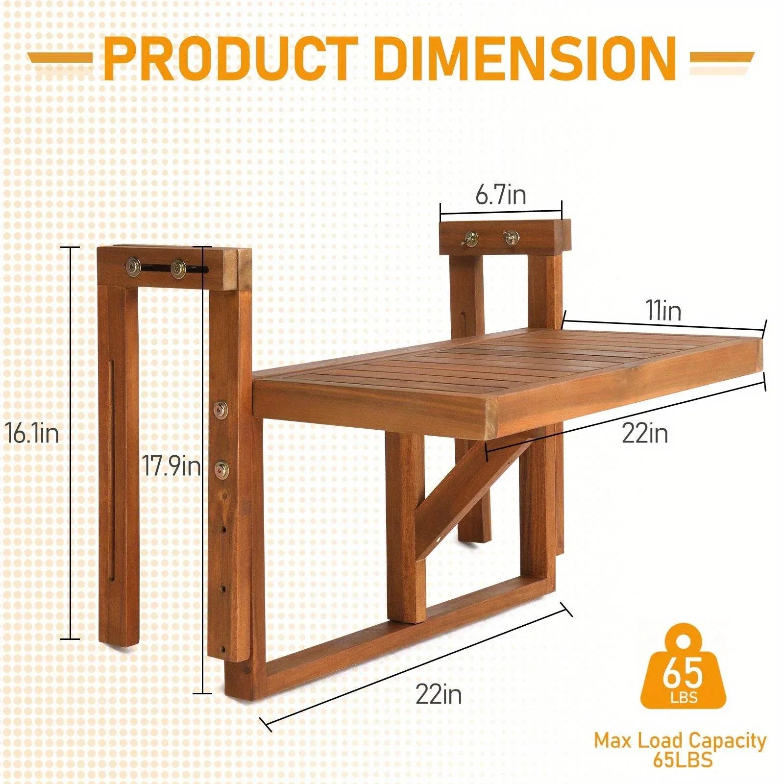 25in Hangable Folding Square/Semi-Round Acacia Wood Patio Side Table - Space-Saving Foldable Design with Storage Shelf, Weather-Resistant for Deck, Balcony, Garden Outdoor Furniture, Outdoor Patio Furniture, Balcony Decor, Rustic Style, Sturdy Constructio - Montero Milan