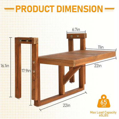 25in Hangable Folding Square/Semi-Round Acacia Wood Patio Side Table - Space-Saving Foldable Design with Storage Shelf, Weather-Resistant for Deck, Balcony, Garden Outdoor Furniture, Outdoor Patio Furniture, Balcony Decor, Rustic Style, Sturdy Constructio - Montero Milan
