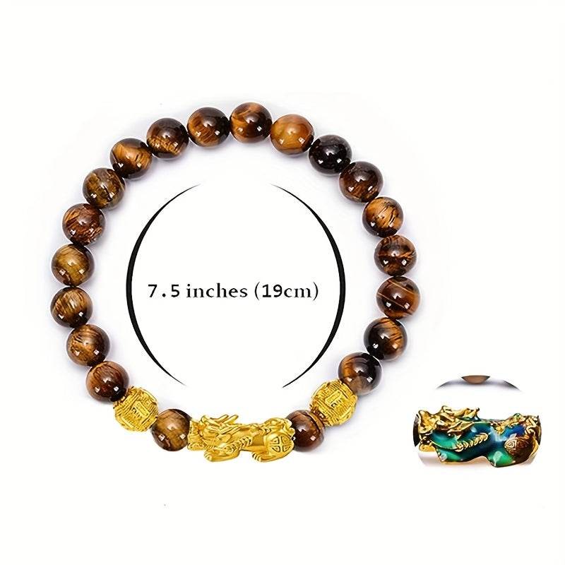 2 Pieces Natural Tiger Eye Stone Pixiu Charm Good Luck Bracelet for Men - Montero Milan