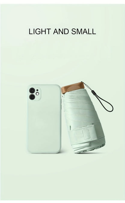 Compact 6-Rib Mini Folding Umbrella - Lightweight Durable Aluminum Alloy Handle & Frame, Manual Open/Close, Stylish Portable Design for Sun & Rain, Available in Pink, Blue, White, Gray - Cute Rain Gear with PVC Umbrella