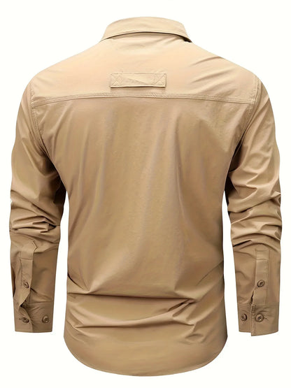 Spring And Autumn Casual Men's Long Sleeve Sunscreen Quick-drying Shirt With Multi-pockets For Outdoor Fishing