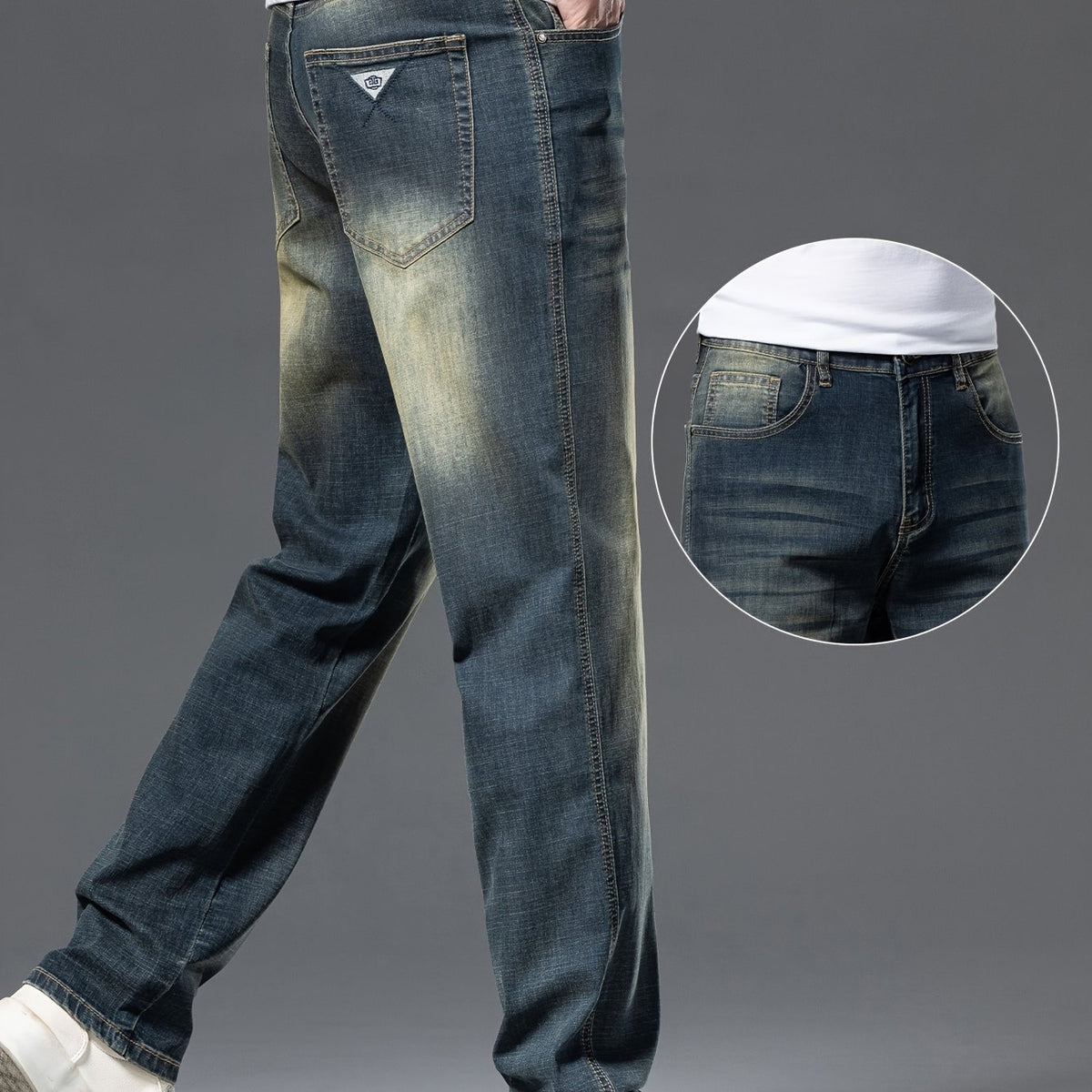 Geng Yuanshi High-End Summer Men's Jeans New Trend Fashion Straight-Leg Light Business Stretch Denim Pants, Autumn Essentials - Nano Yellow / 28