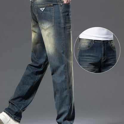 Geng Yuanshi High-End Summer Men's Jeans New Trend Fashion Straight-Leg Light Business Stretch Denim Pants, Autumn Essentials - Nano Yellow / 28