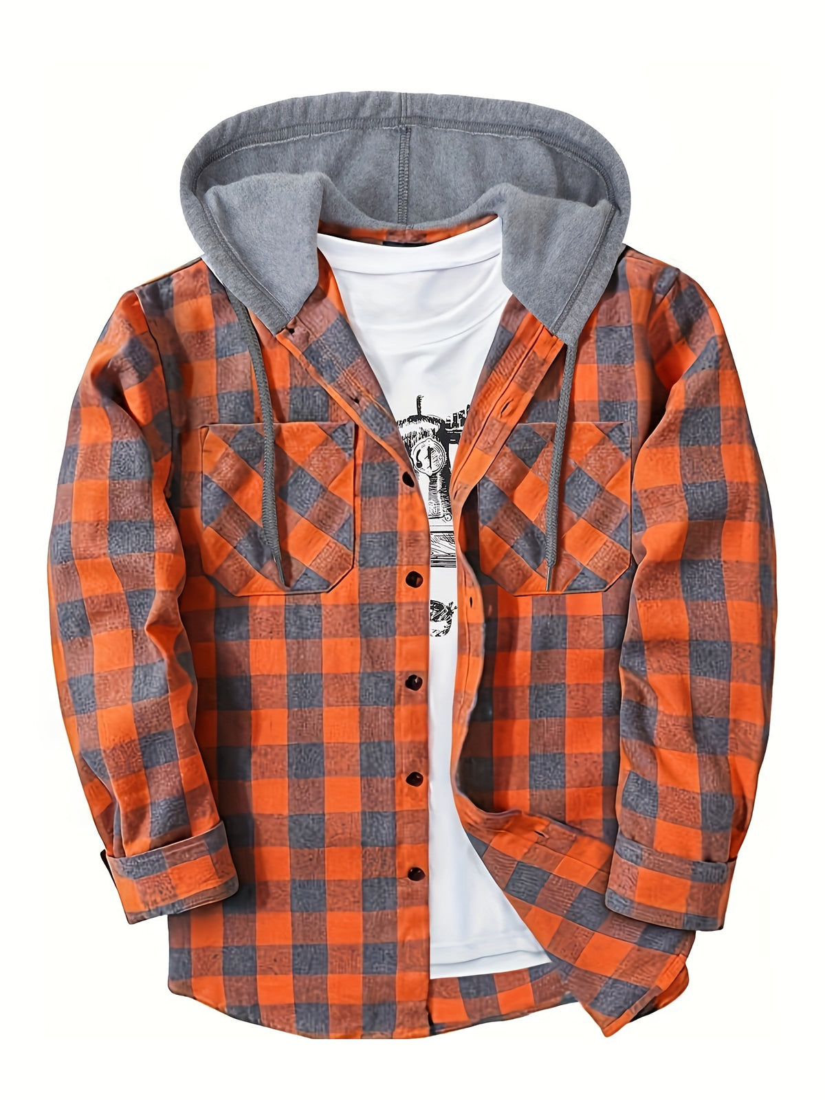 Men's Fashion Hooded Plaid Trendy Shirt Hooded Plaid Sweatshirt, Autumn/Winter Essentials, New Season