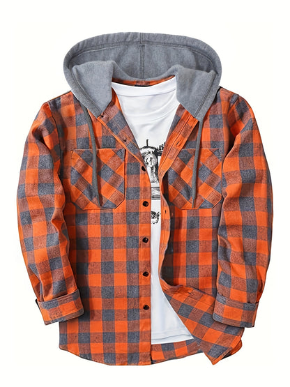 Men's Fashion Hooded Plaid Trendy Shirt Hooded Plaid Sweatshirt, Autumn/Winter Essentials, New Season