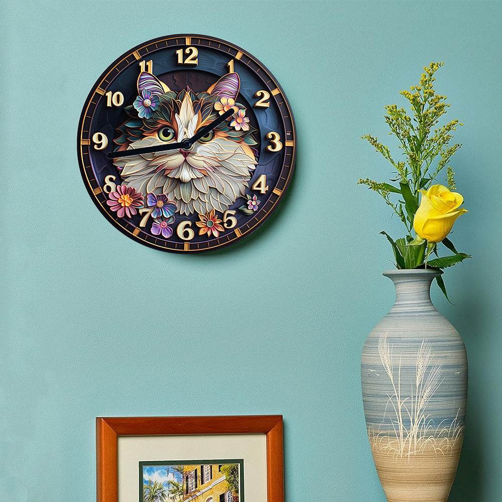 Silent Wall Clock Kit Persian Cat Aluminum Design Decor - Montero Milan