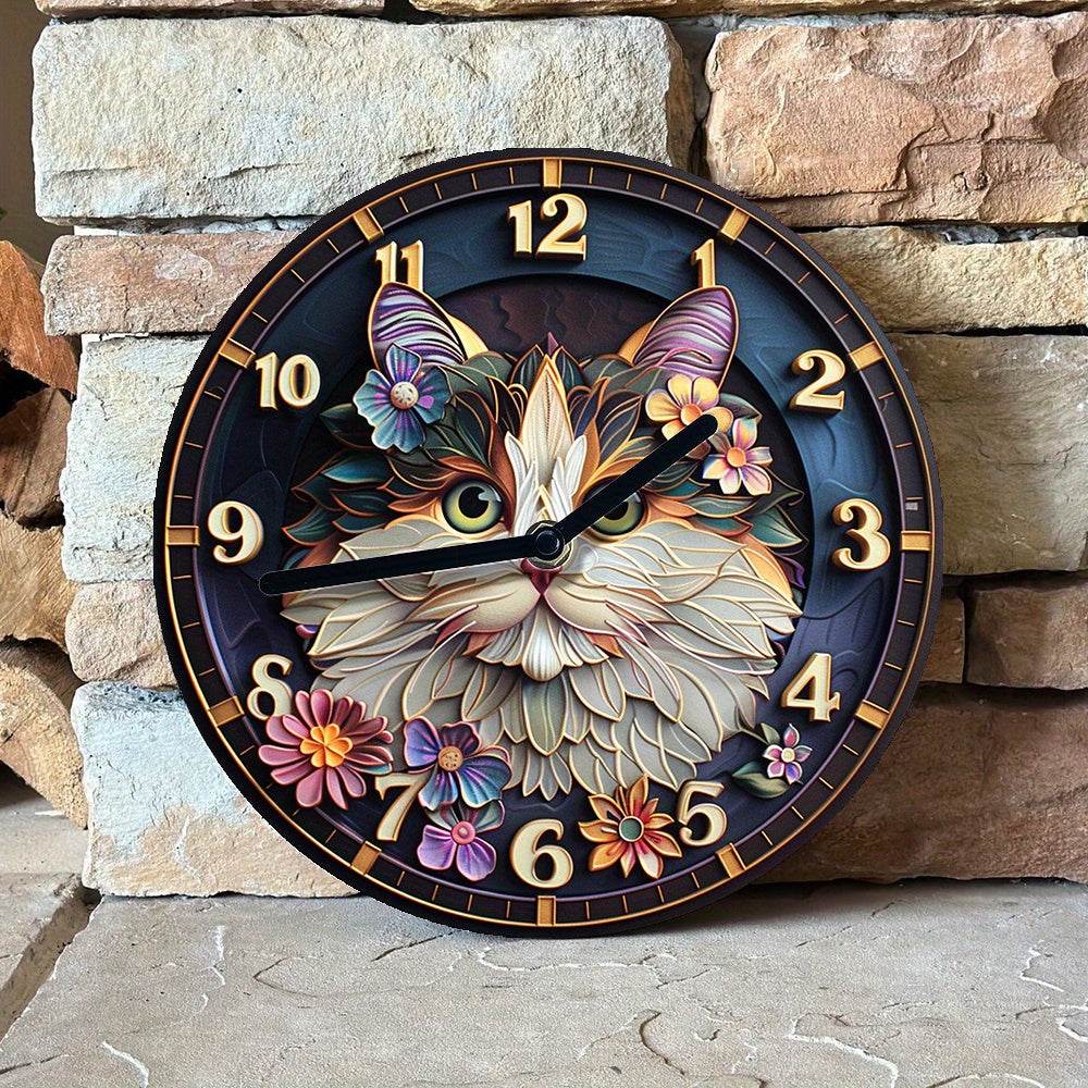 Silent Wall Clock Kit Persian Cat Aluminum Design Decor - Montero Milan