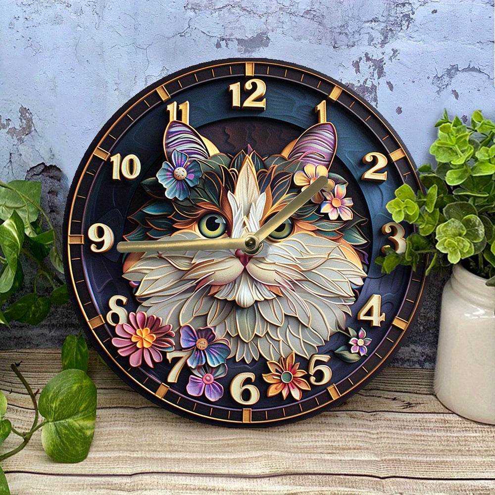 Silent Wall Clock Kit Persian Cat Aluminum Design Decor - Montero Milan