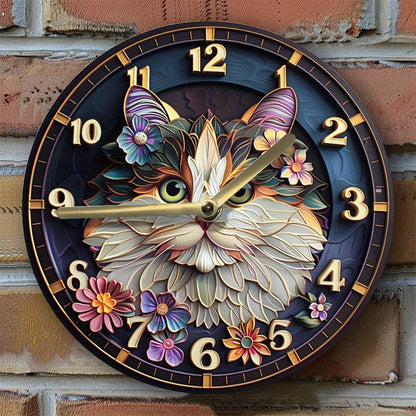 Silent Wall Clock Kit Persian Cat Aluminum Design Decor - Montero Milan