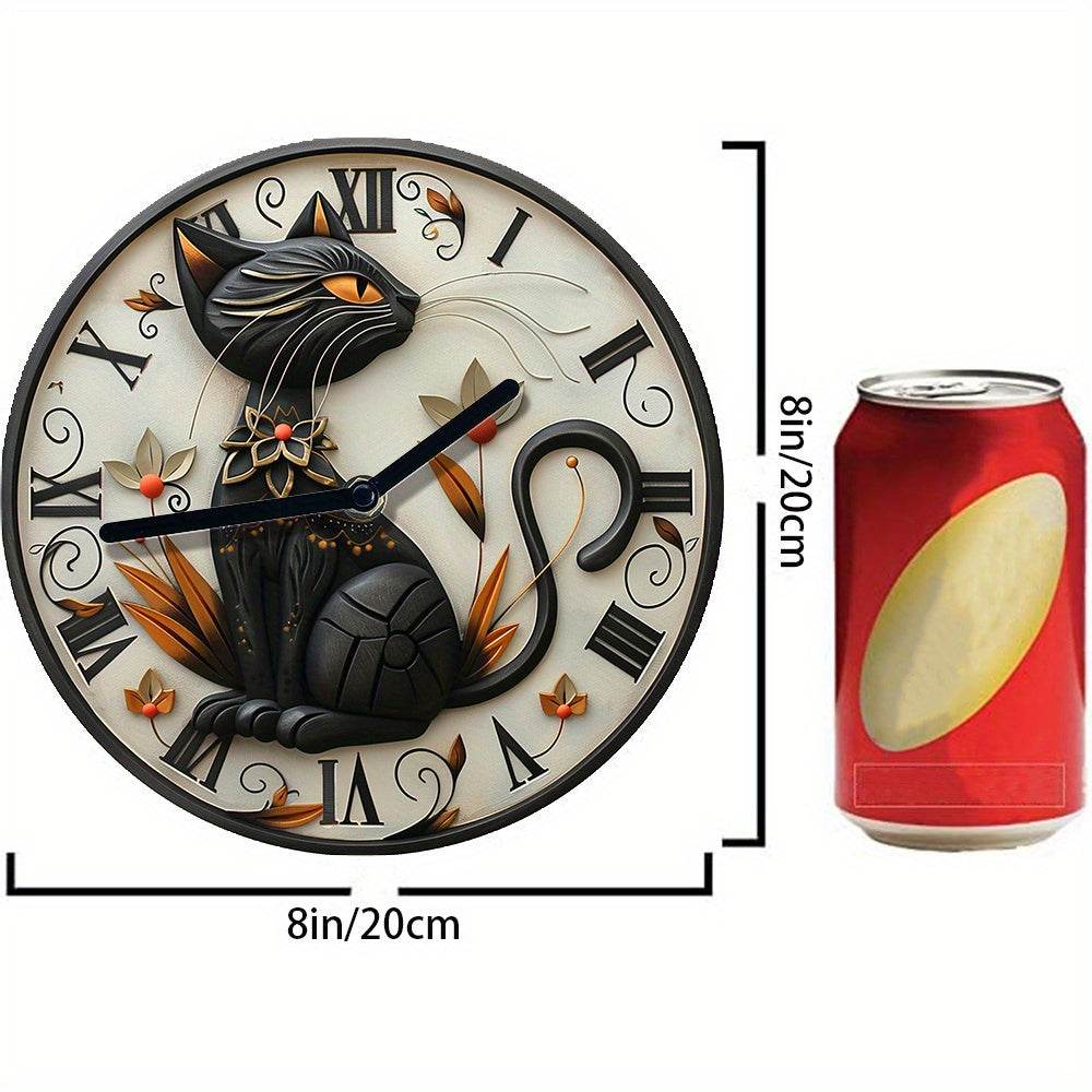 Silent Aluminum Wall Clock with Black Cat Design - Montero Milan