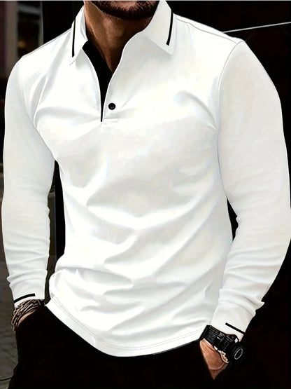 Ribbed Stretch Long Sleeve Polo