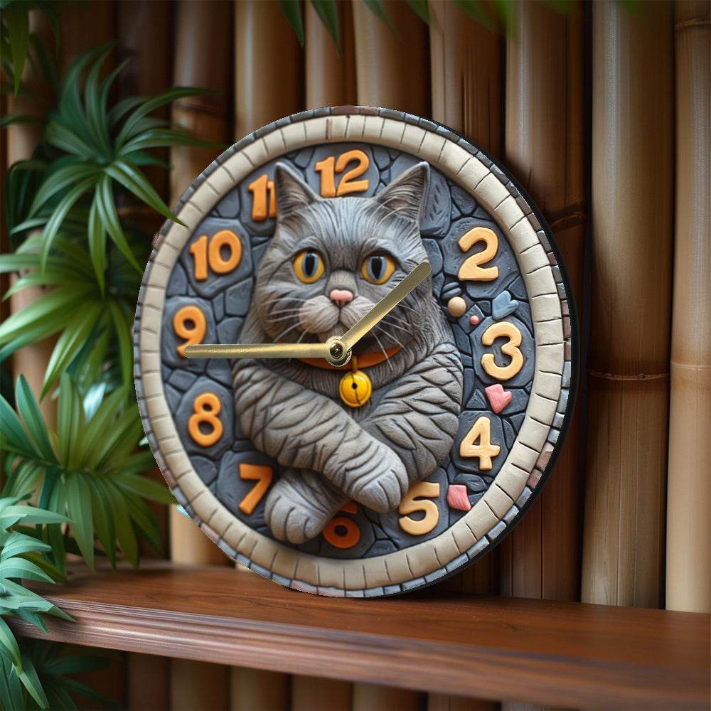 Silent British Shorthair Cat Wall Clock - Montero Milan