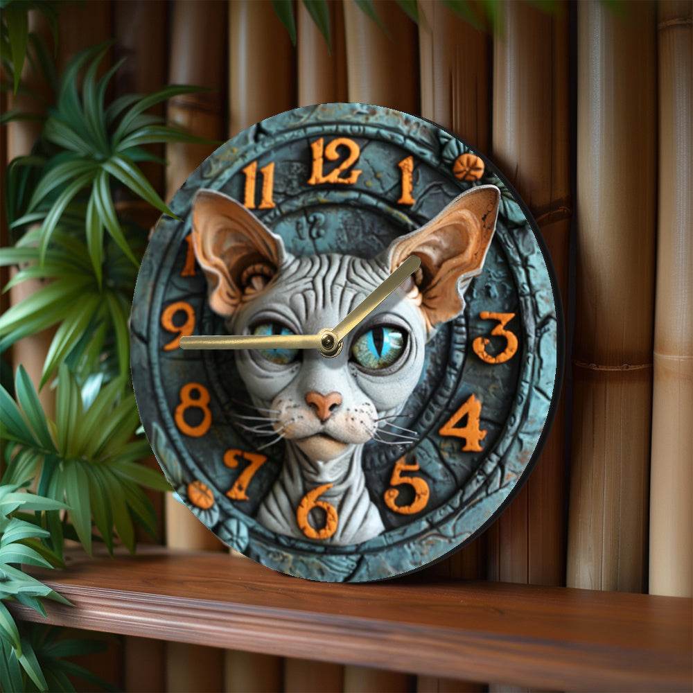 Sphynx Cat Quartz Wall Clock Ideal Halloween Decor - Montero Milan