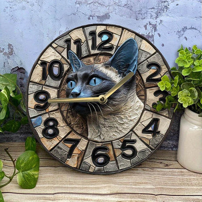 Siamese Cat Wall Clock Silent Stylish Decor Piece - Montero Milan
