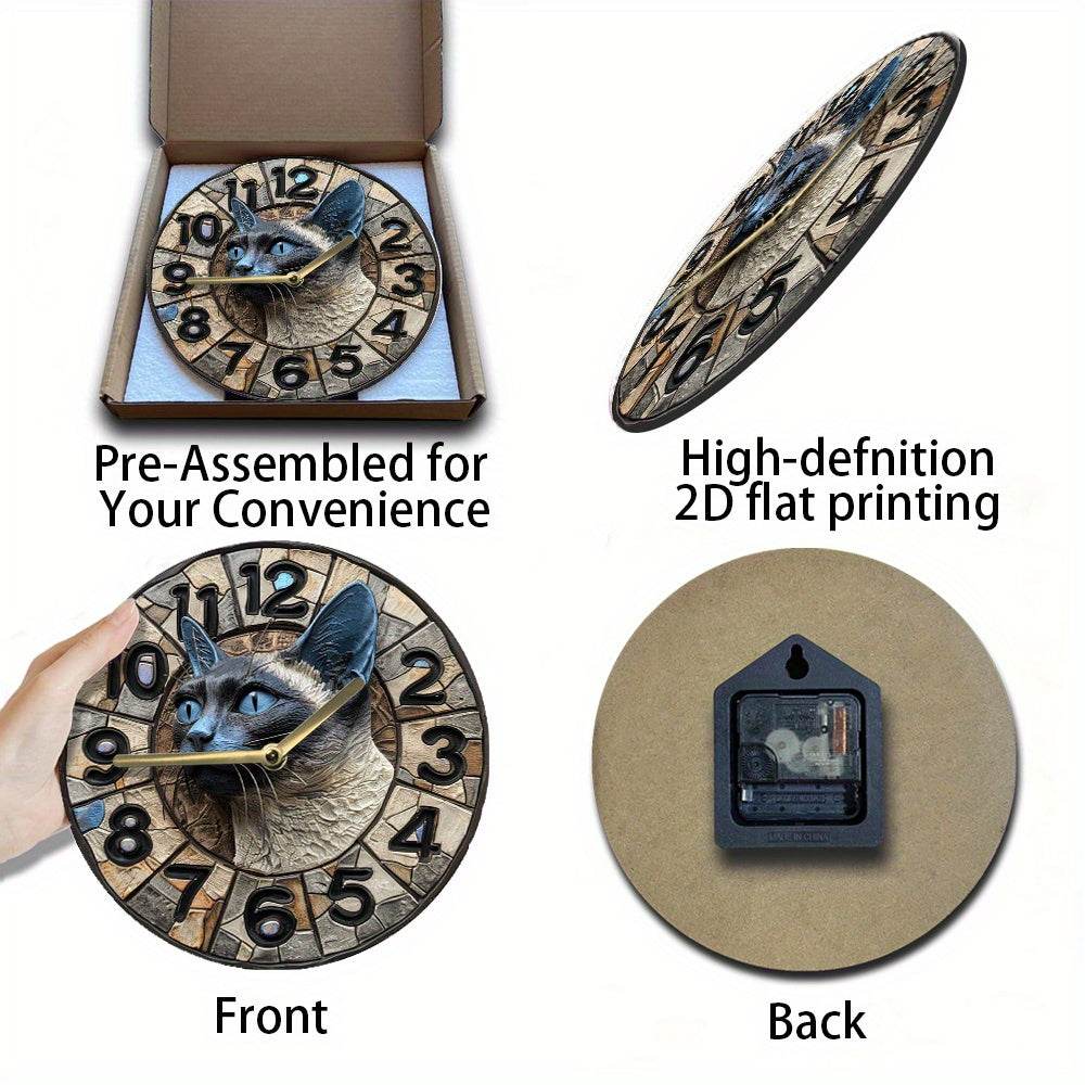 Siamese Cat Wall Clock Silent Stylish Decor Piece - Montero Milan