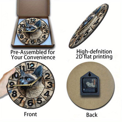 Siamese Cat Wall Clock Silent Stylish Decor Piece - Montero Milan