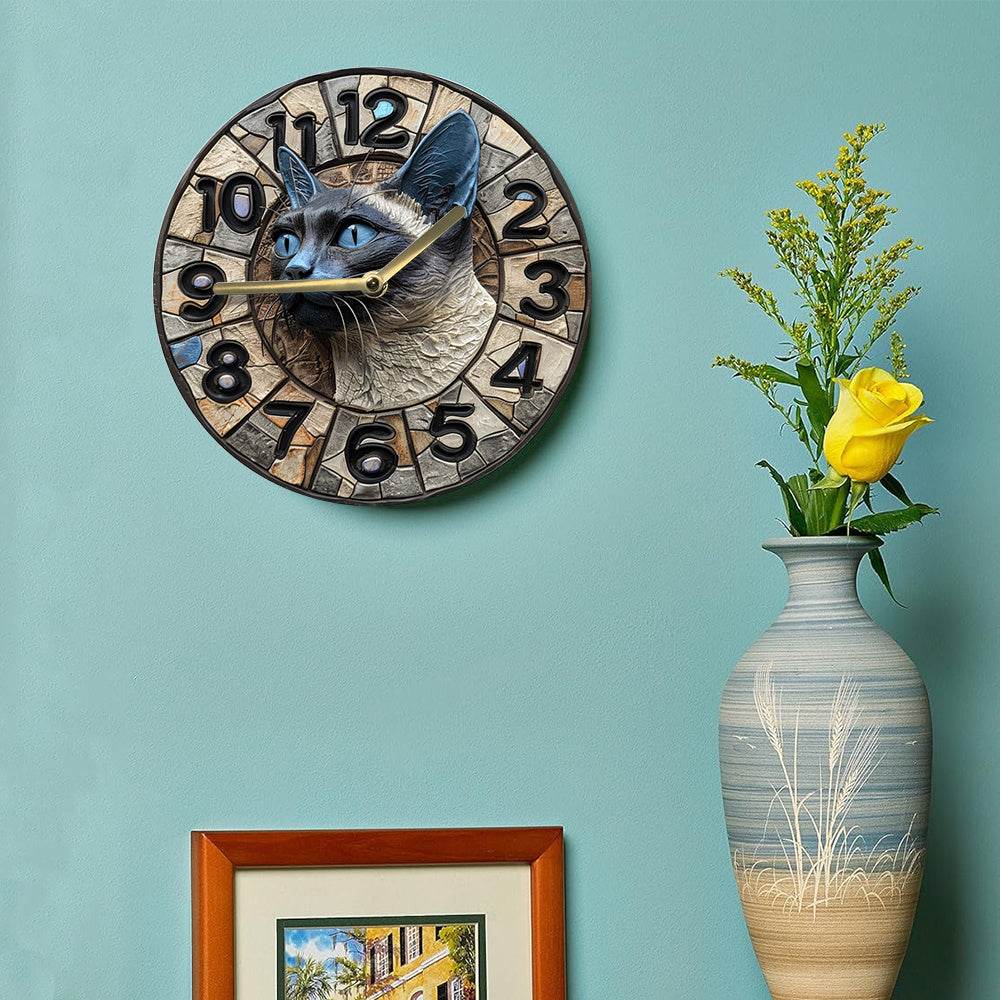 Siamese Cat Wall Clock Silent Stylish Decor Piece - Montero Milan