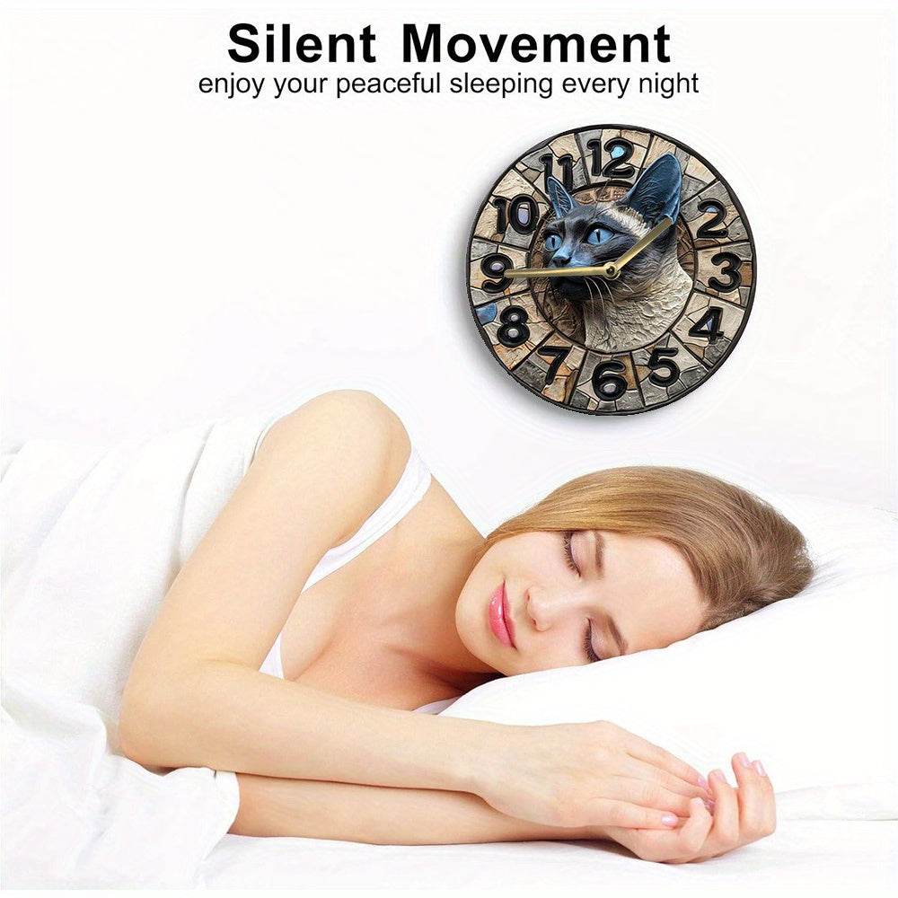 Siamese Cat Wall Clock Silent Stylish Decor Piece - Montero Milan