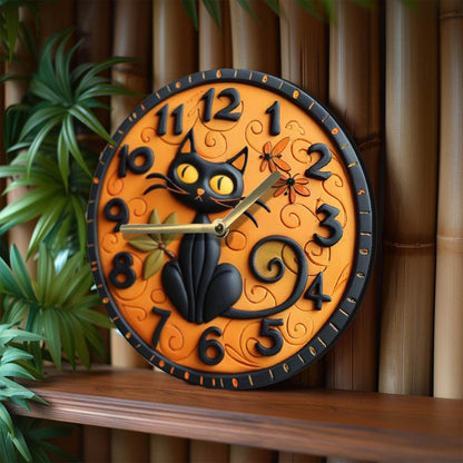 Black Cat Wall Clock Halloween Decor - Montero Milan