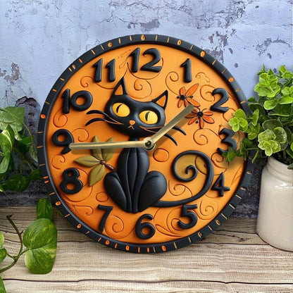 Black Cat Wall Clock Halloween Decor - Montero Milan