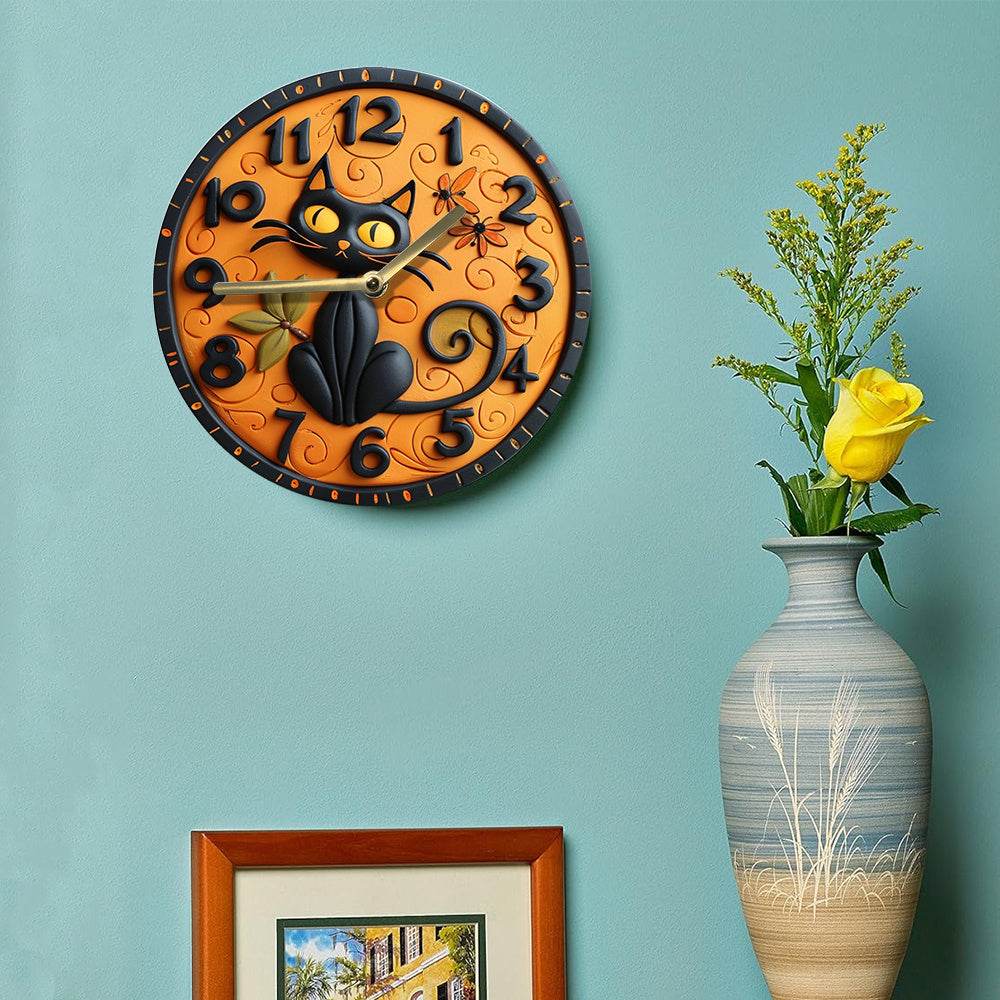Black Cat Wall Clock Halloween Decor - Montero Milan