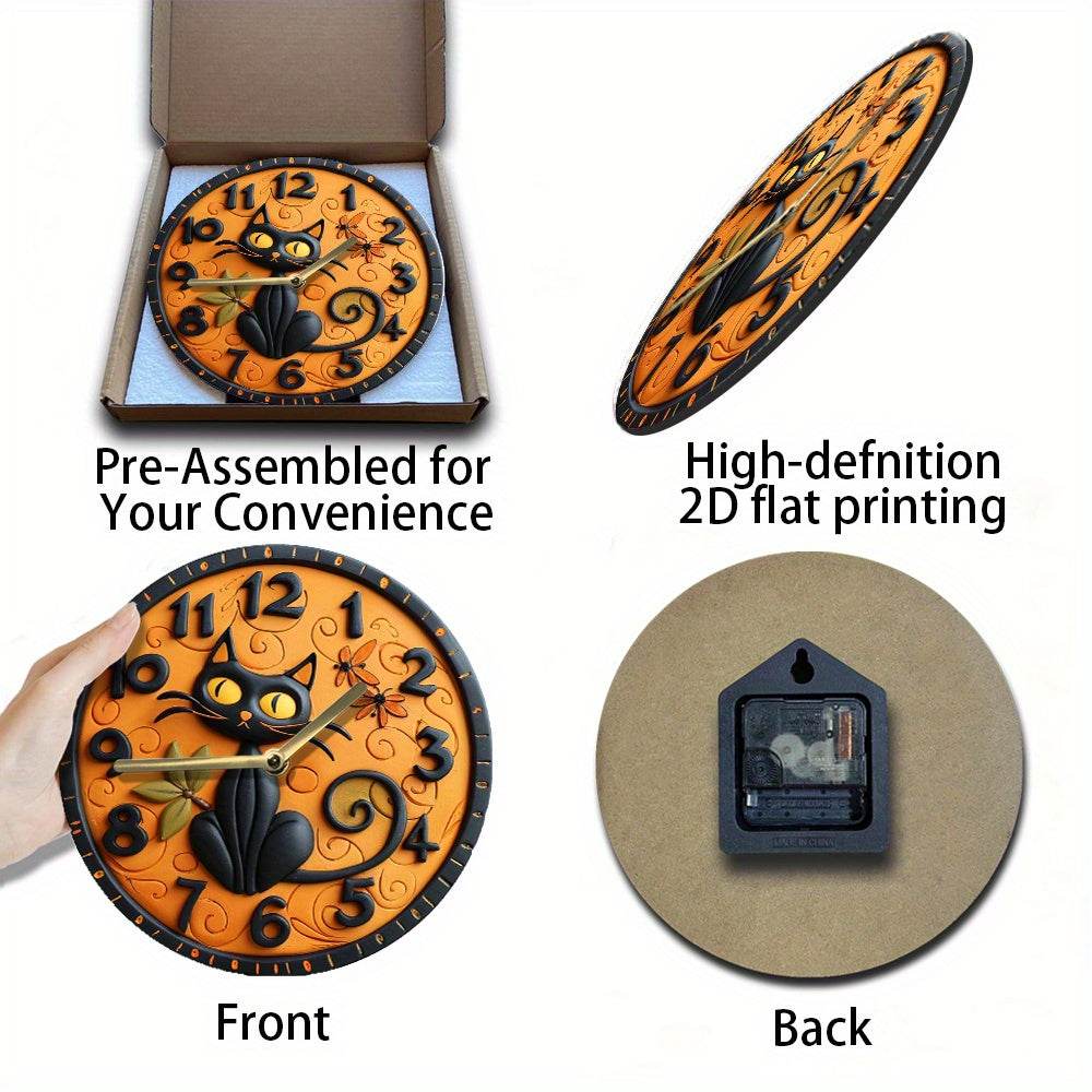 Black Cat Wall Clock Halloween Decor - Montero Milan