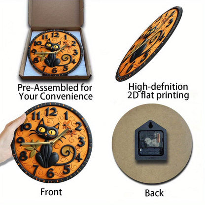 Black Cat Wall Clock Halloween Decor - Montero Milan