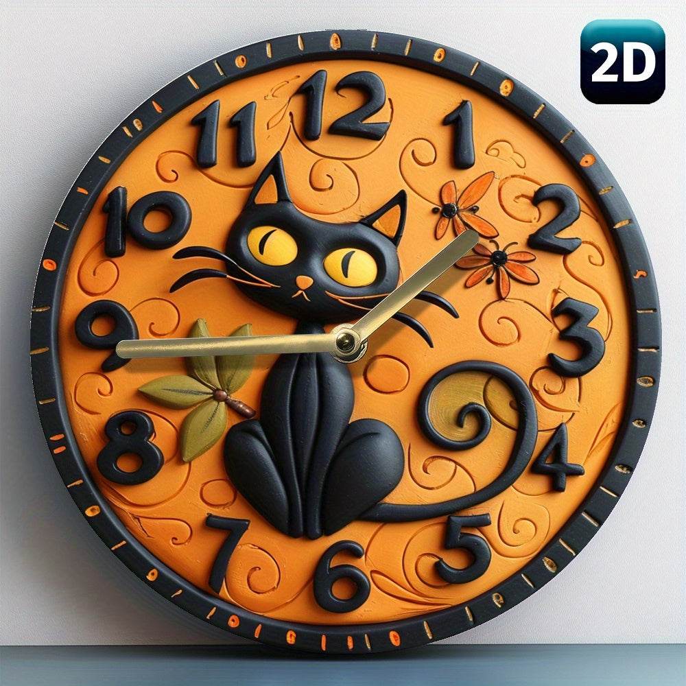 Black Cat Wall Clock Halloween Decor - Montero Milan