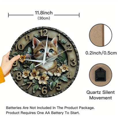 Whimsical Cat Design Silent Wall Clock Unique Decor - Montero Milan