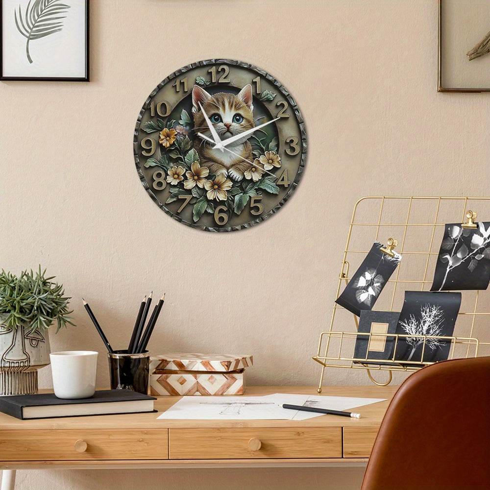 Whimsical Cat Design Silent Wall Clock Unique Decor - Montero Milan