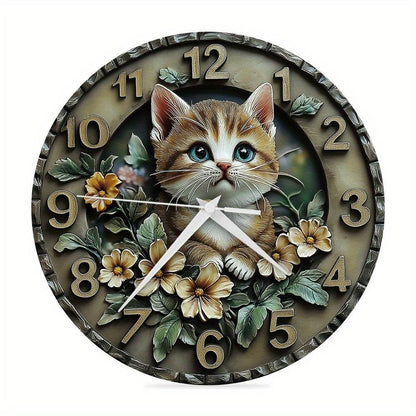 Whimsical Cat Design Silent Wall Clock Unique Decor - Montero Milan