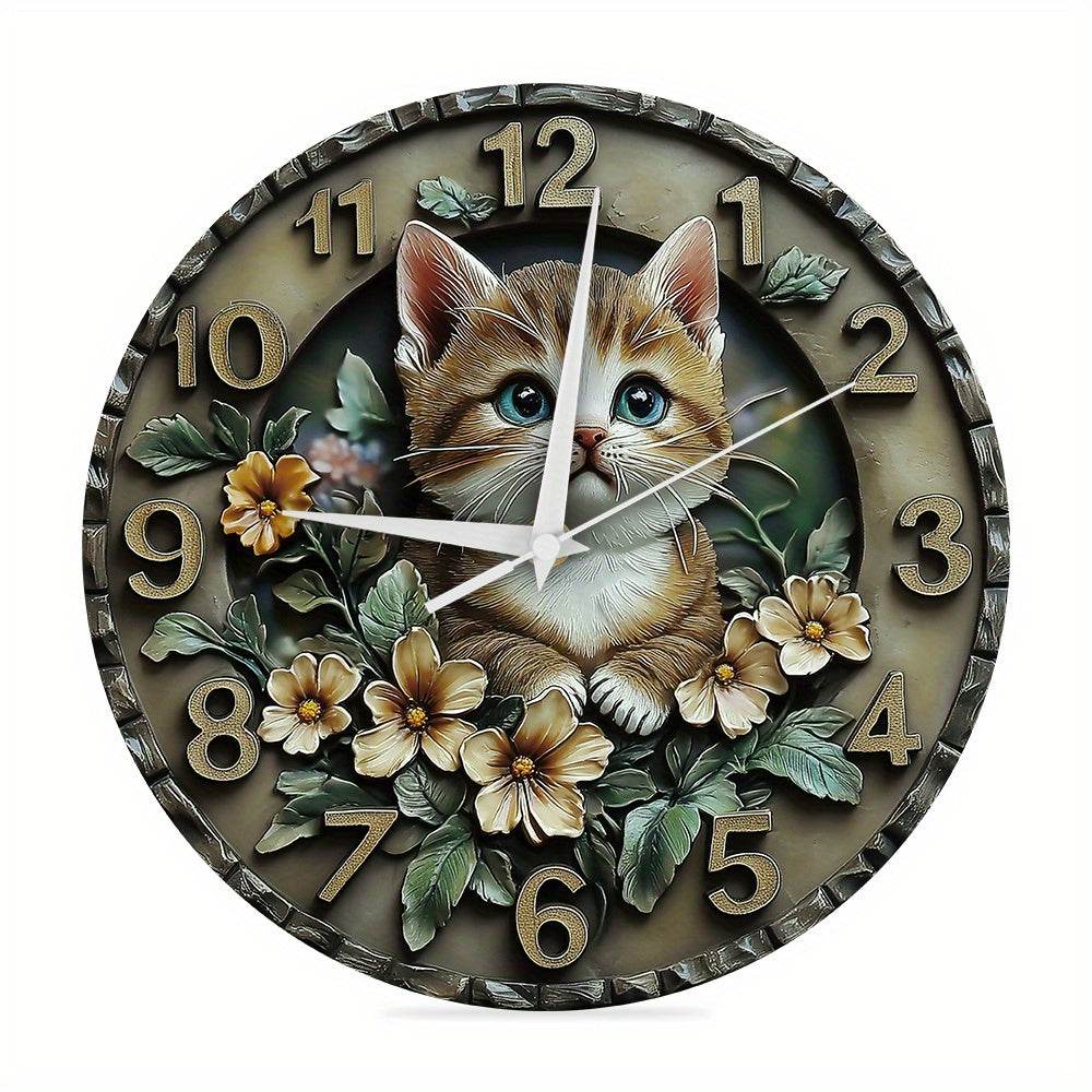 Whimsical Cat Design Silent Wall Clock Unique Decor - Montero Milan