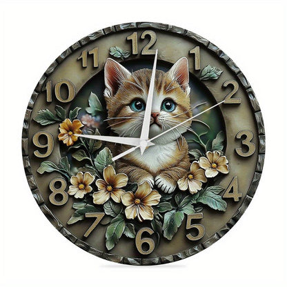 Whimsical Cat Design Silent Wall Clock Unique Decor - Montero Milan