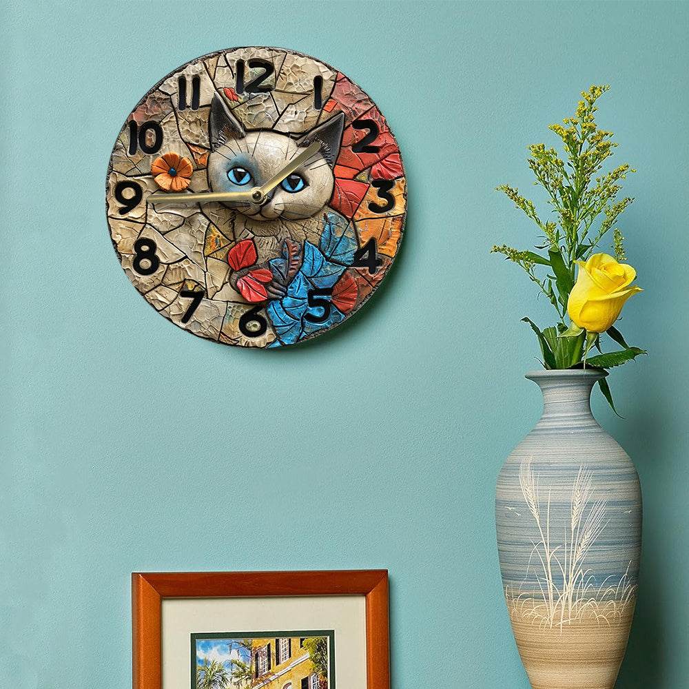 Siamese Cat Wall Clock Silent Quartz Decor Gift - Montero Milan