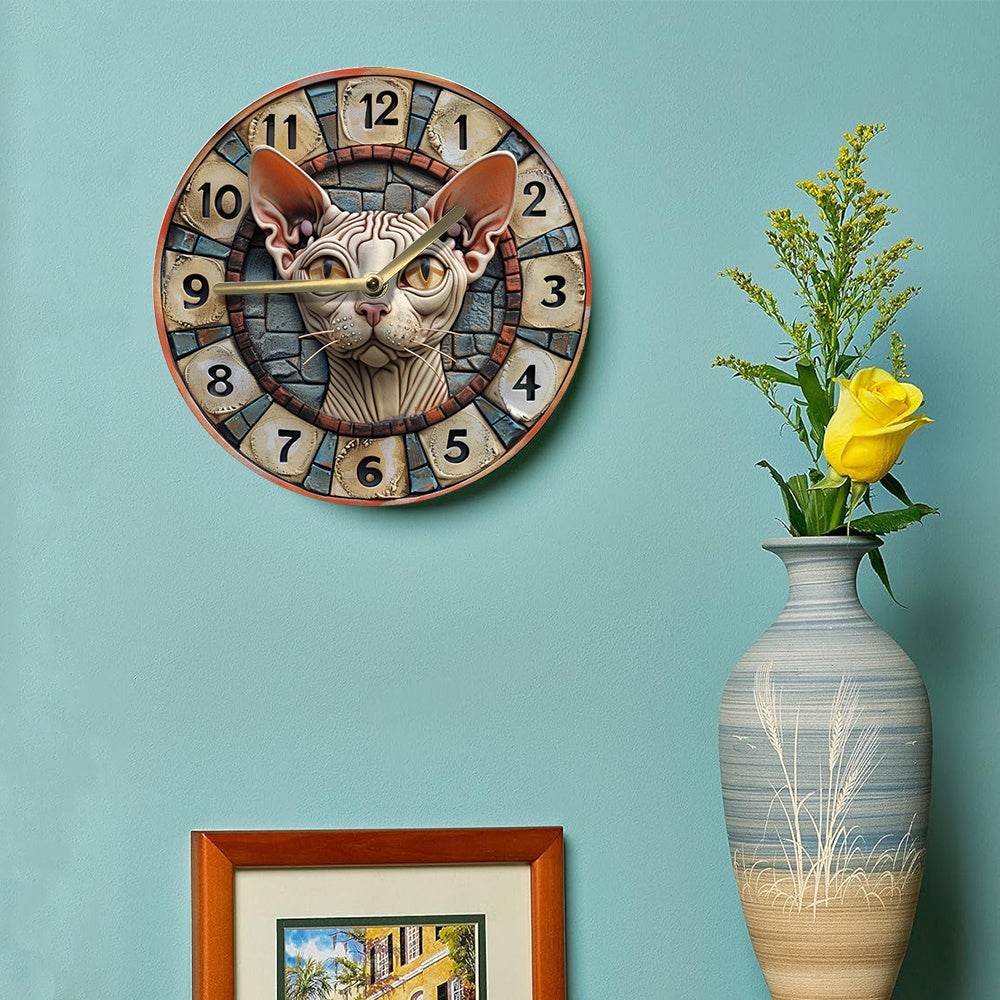 Sphynx Cat Quartz Wall Clock Stylish Decor - Montero Milan