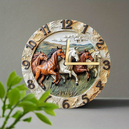 Silent Wood Fiber Wall Clock with Horse Design - Montero Milan