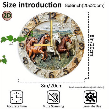 Silent Wood Fiber Wall Clock with Horse Design - Montero Milan