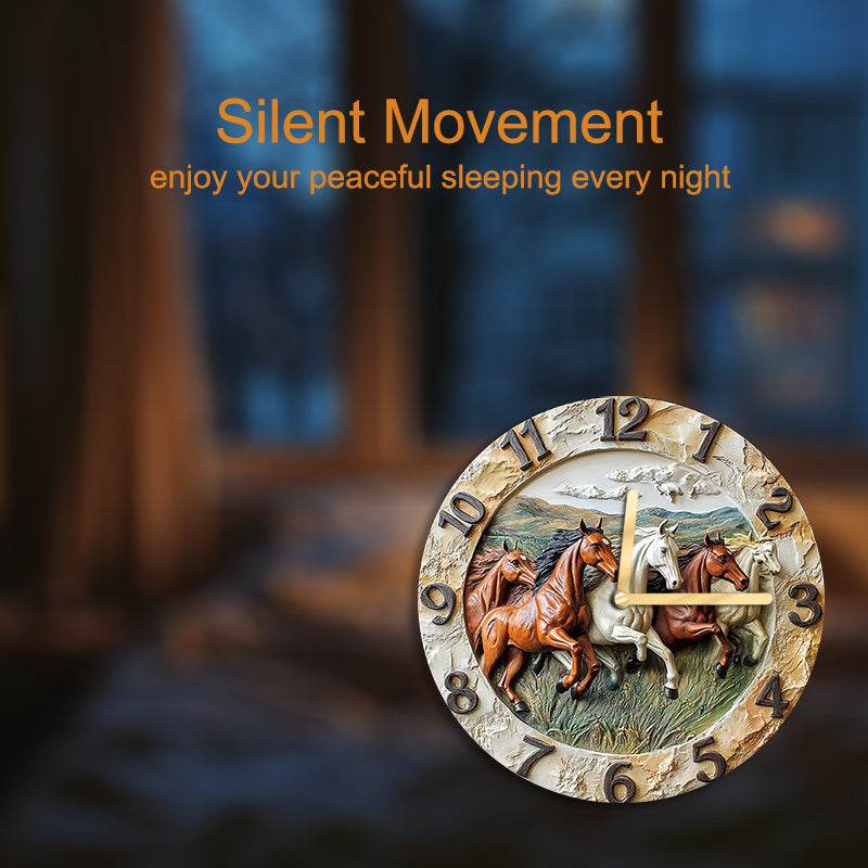 Silent Wood Fiber Wall Clock with Horse Design - Montero Milan