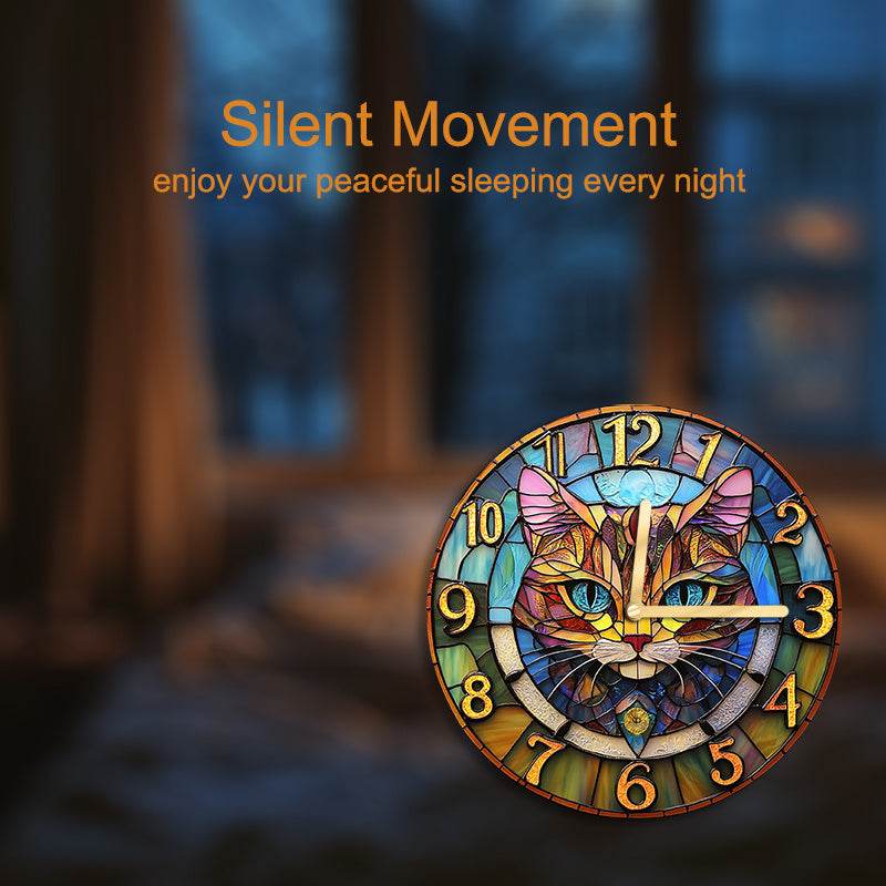 Silent Cat Design Stained Glass Wall Clock - Montero Milan