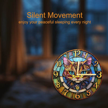Silent Cat Design Stained Glass Wall Clock - Montero Milan