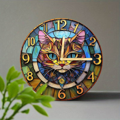 Silent Cat Design Stained Glass Wall Clock - Montero Milan