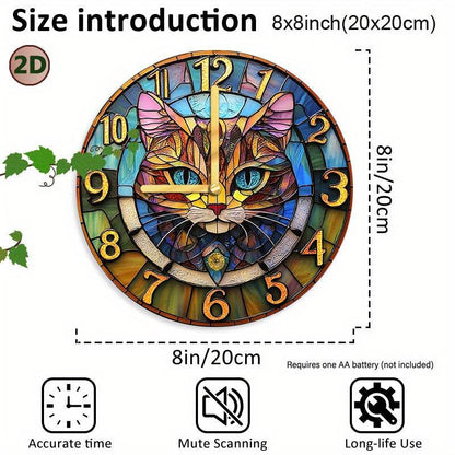 Silent Cat Design Stained Glass Wall Clock - Montero Milan